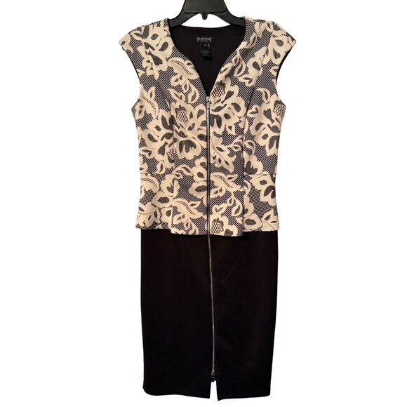 Black & White Floral Print Enfocus Studio Dress With Zipper Front Closure Sleeve - Picture 1 of 11